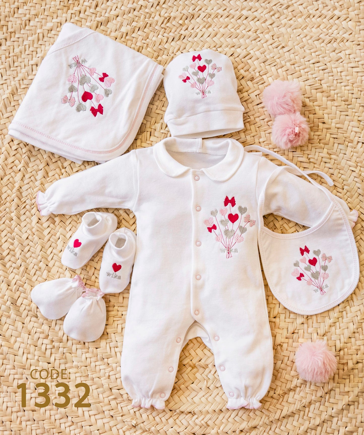 Newborn cotton set  with 2 layers coverlet ( Baby shower set ) ( Hospital kit)