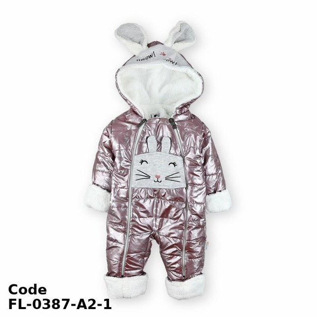 Bodysuit Fl-0387 Bunny Ears Hood Winter Metallic Pink For Girls