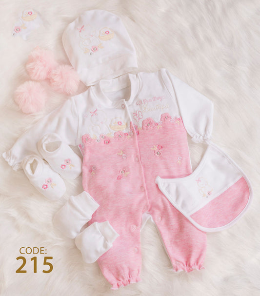 Newborn cotton set 215 ( Baby shower set ) ( Hospital kit) 5 pieces For Girls