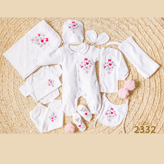 Newborn cotton set 2332  ( Baby shower set ) ( Hospital kit) 10 pieces with 2 layer Coverlet