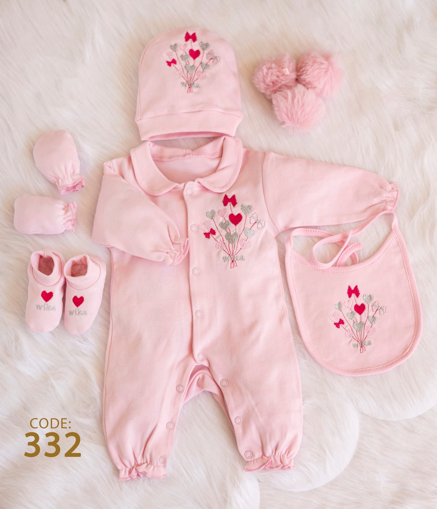 Newborn Cotton Set 332 ( Baby Shower Set ) ( Hospital Kit) 6 Pieces For Girls Pink