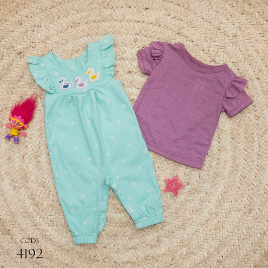 Gabardine 4192 Romper With Cotton T-Shirt For Girls