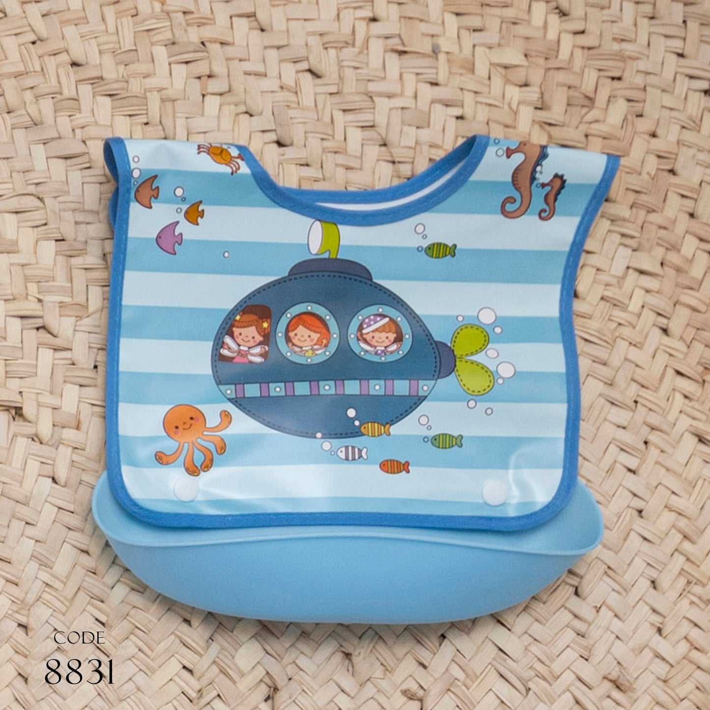 Imported Silicone Bib 8831 With Attached Plate Blue