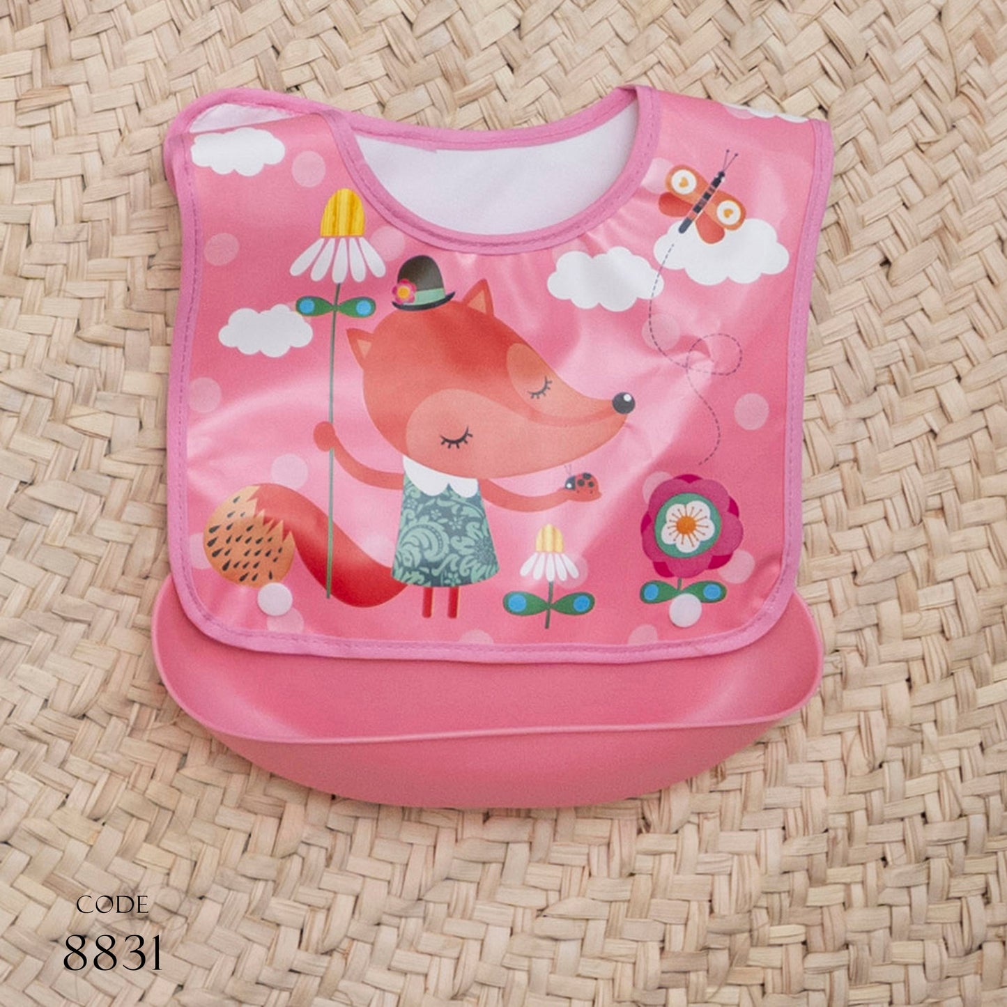 Imported Silicone Bib 8831 With Attached Plate Pink