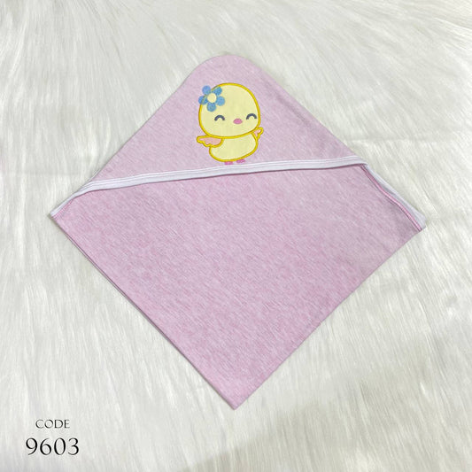 Single-Layer Cotton Blanket 9603 For Newborns - Embroidered Design Light Pink