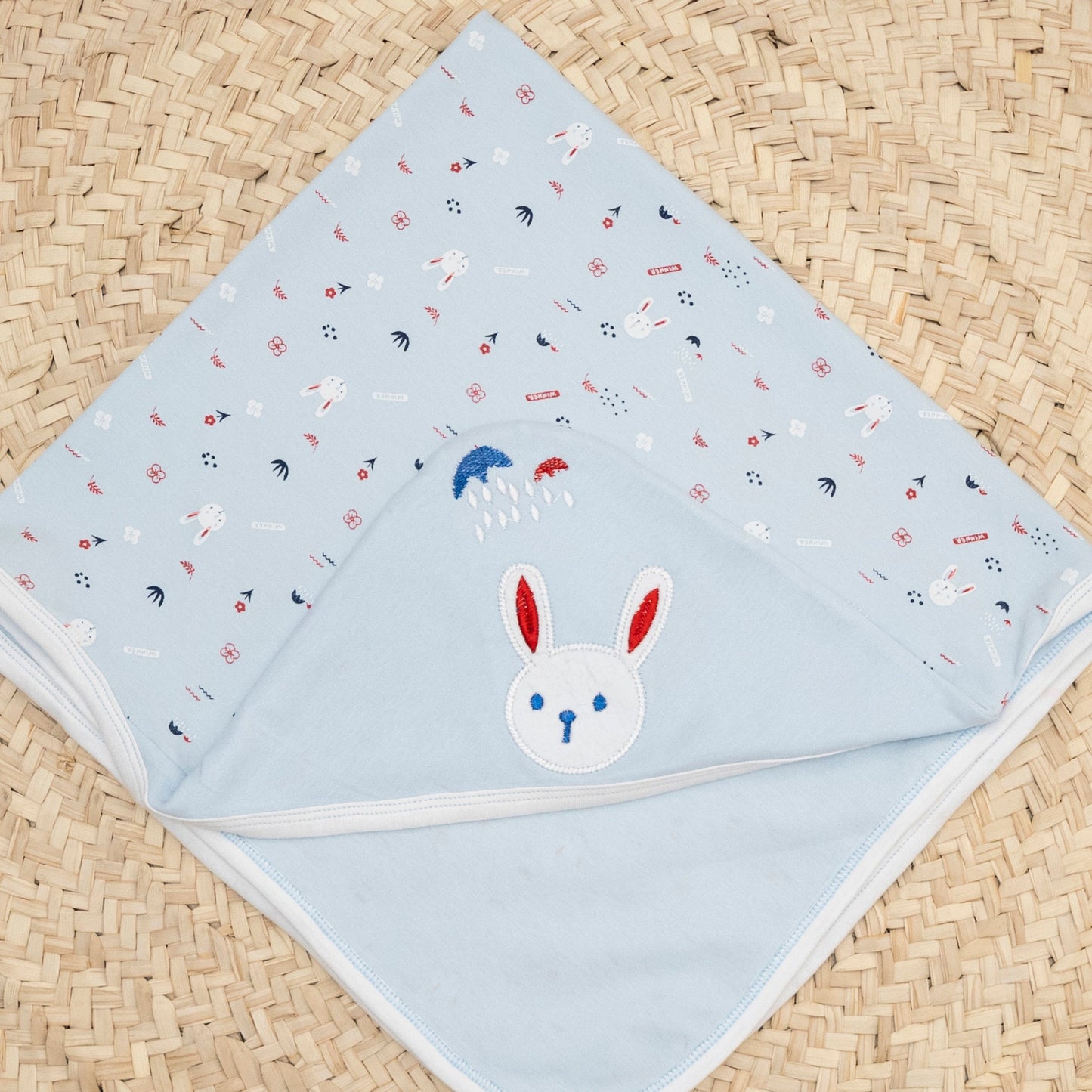 Blanket Coverlet 9603 Single-Layer Cotton For Newborn Boys - Embroidered Baby Blue