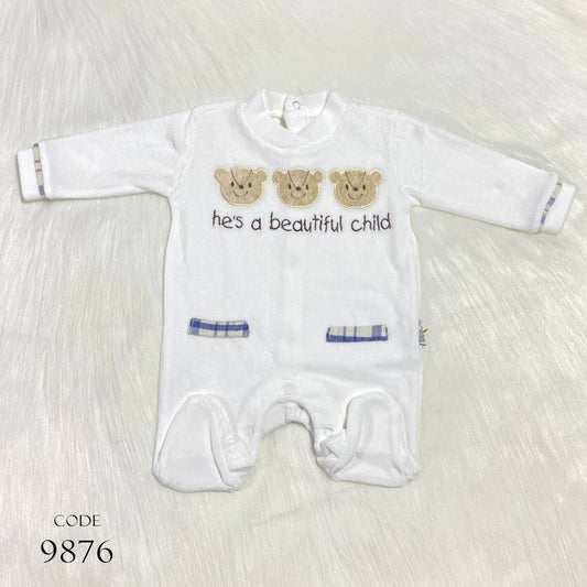 Newborn Winter Bodysuit 9876 Velour Romper White For Boys