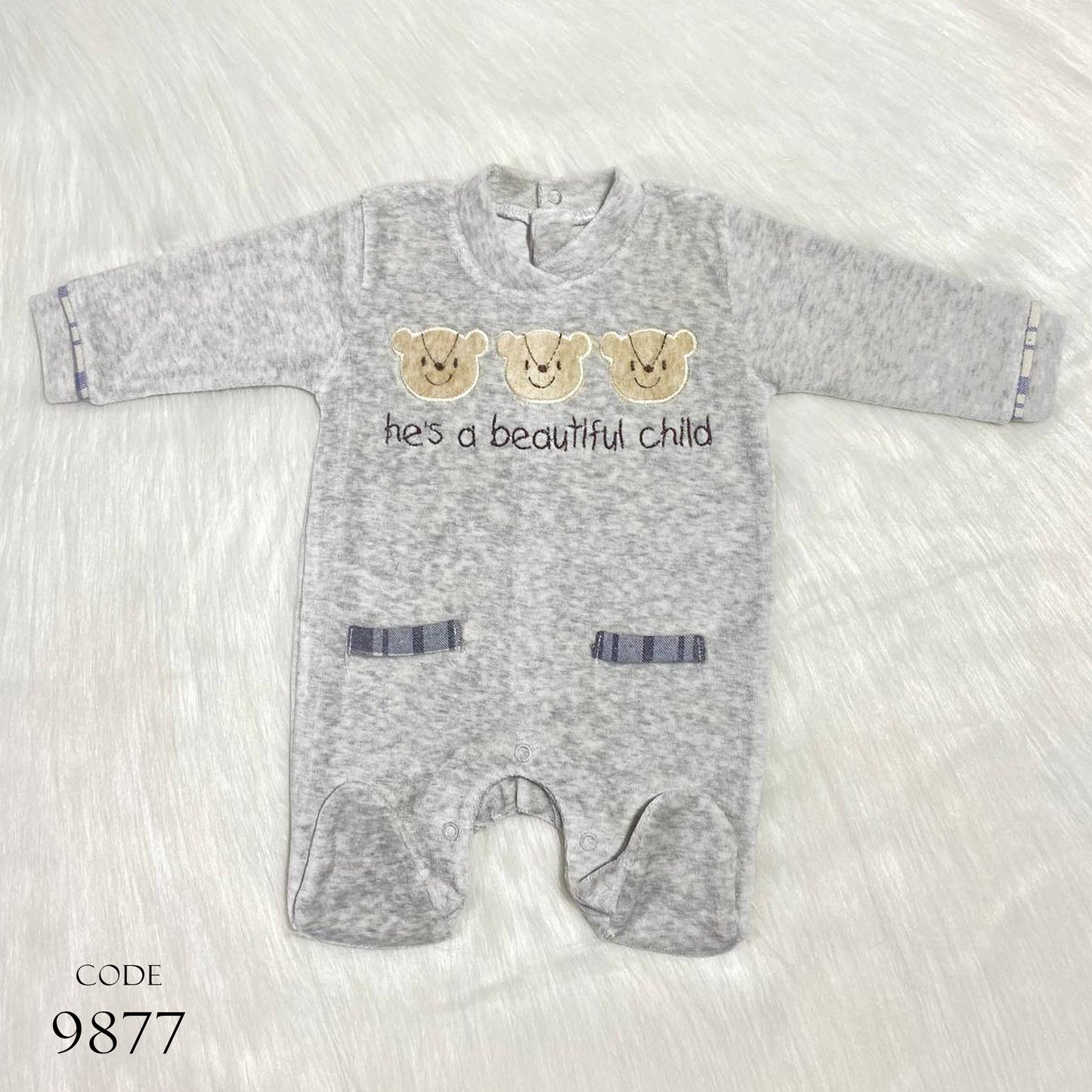 Newborn Winter Bodysuit 9877 Velour Romper Gray For Boys