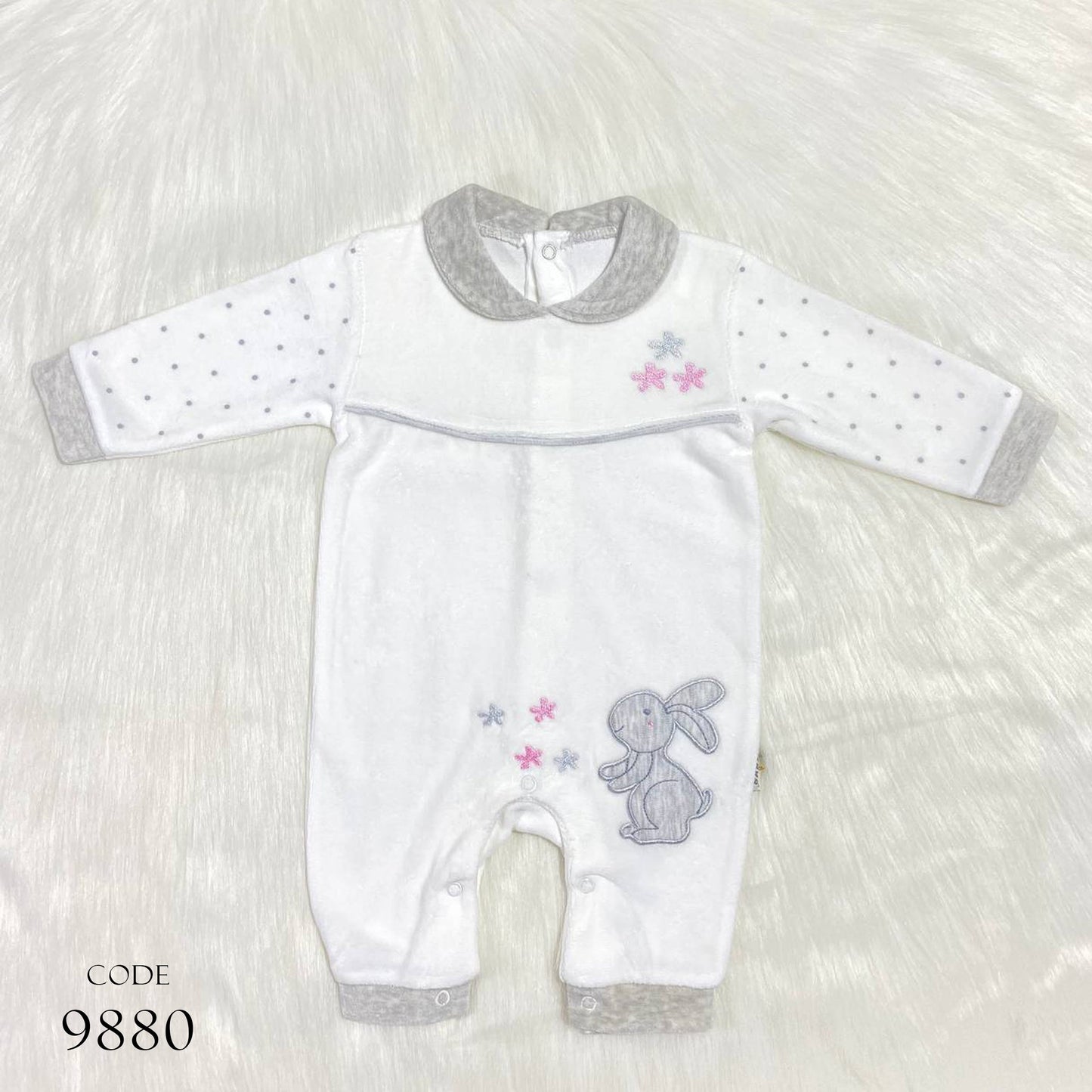 Newborn Winter Bodysuit 9880 Velour Romper White For Girls