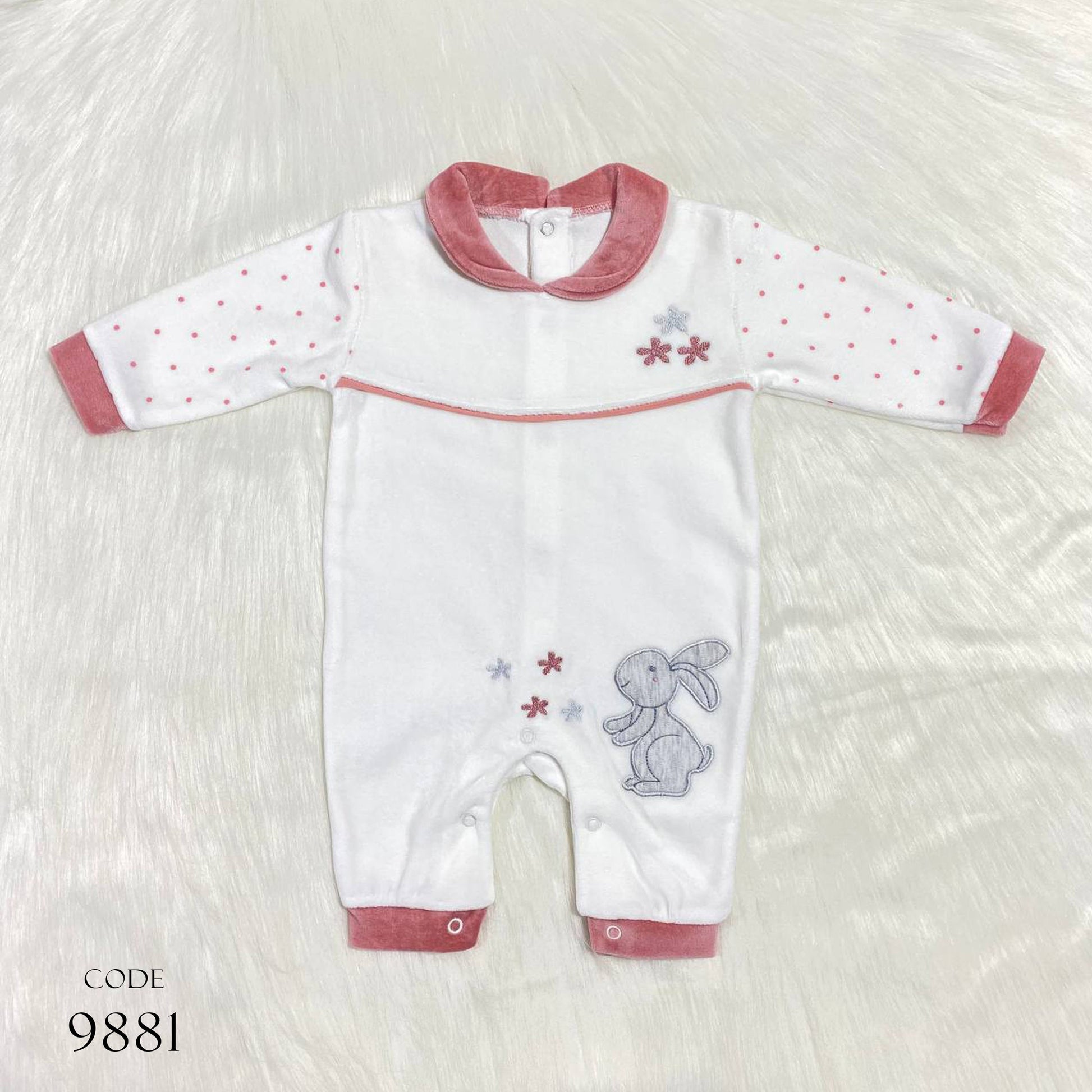 Newborn Winter Bodysuit 9881 Velour Romper White For Girls