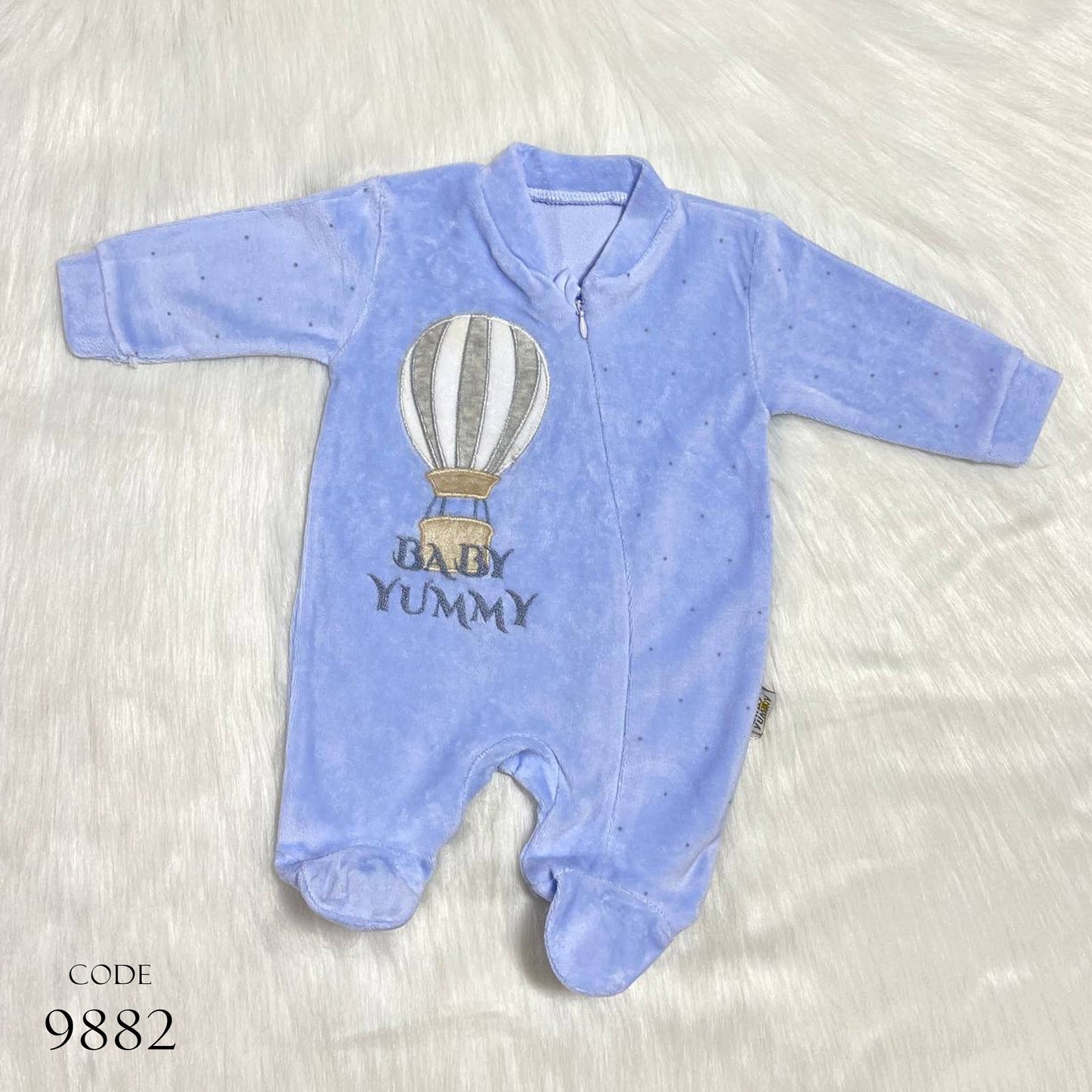 Newborn Winter Bodysuit 9882 Velour Romper Blue For Boys