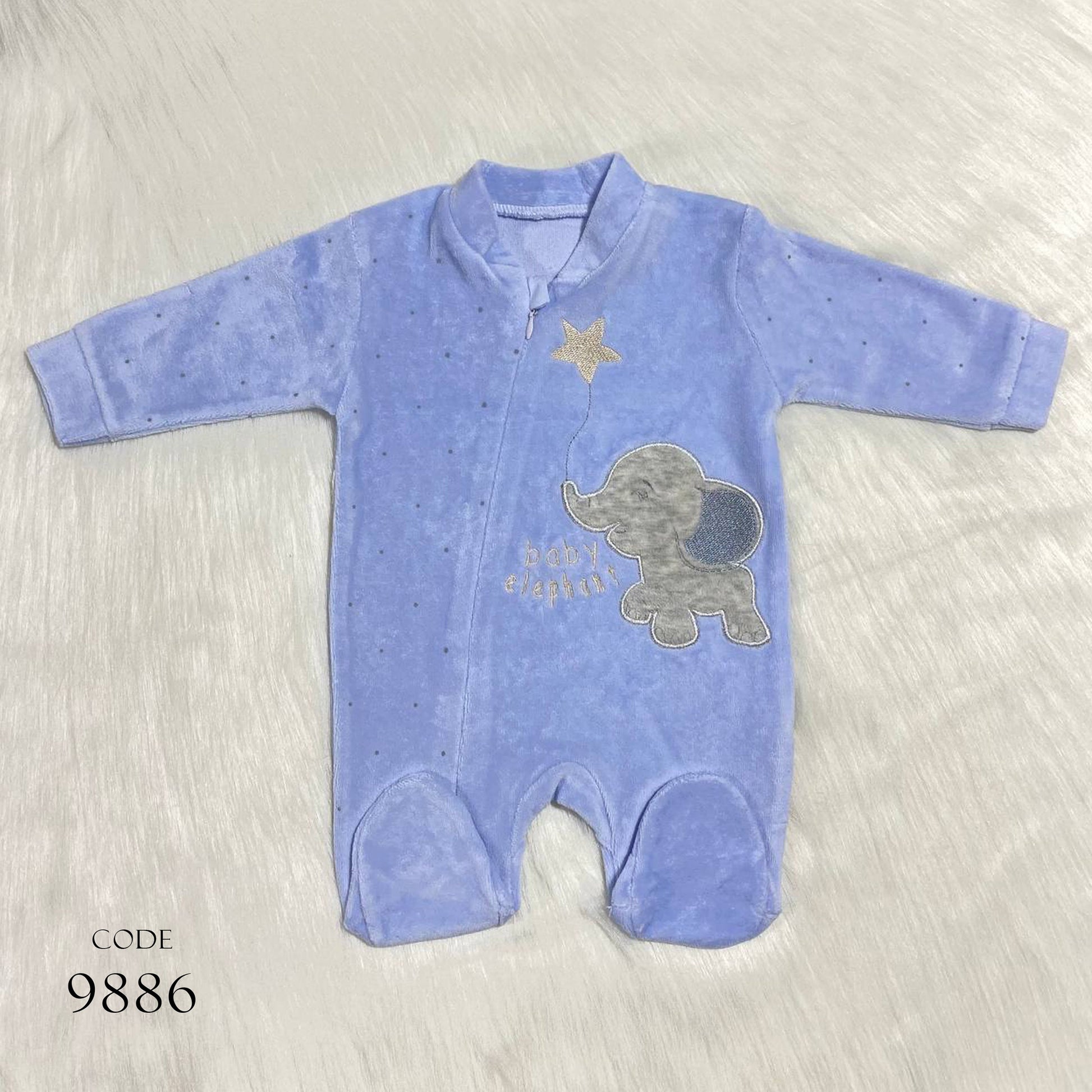 Newborn Winter Bodysuit 9886 Velour Romper Blue For Boys