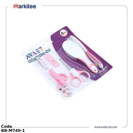 Grooming Kit Bb-M740 Babies Manicure Set From Avaet With A Scissor, Nail Clipper, Hair Brush And Comb - 6 Pieces- Pink