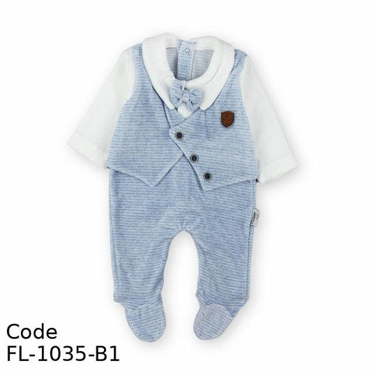 Bodysuit Fl-1035-B Velvet (Velour ) With Bow Tie Winter For Boys Blue