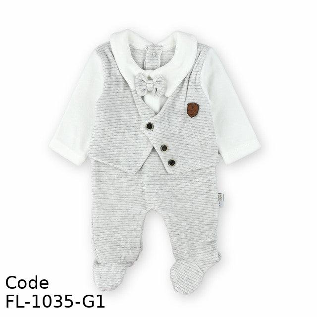 Bodysuit Fl-1035-G Velvet (Velour ) With Bow Tie Winter For Boys Light Grey