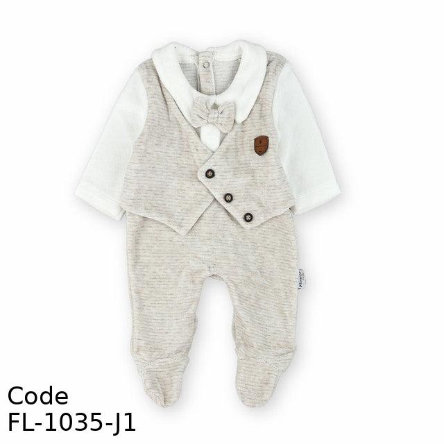 Bodysuit Fl-1035-J Velvet (Velour ) With Bow Tie Winter For Boys Light Beige