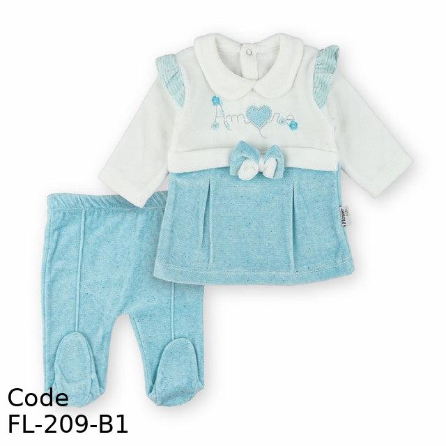 Outfit Set Fl-209-B Velvet (Velour) For Girls Turqoise & White