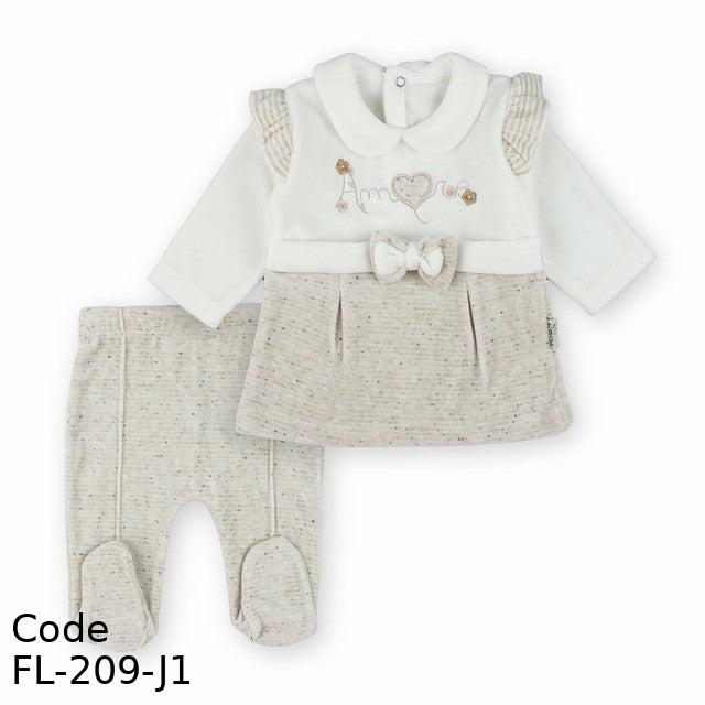 Outfit Set Fl-209-J Velvet (Velour) For Girls Beige & White