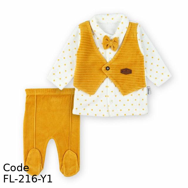 Outfit Set Fl-216-Y Velvet (Velour ) Set Winter For Boys Yellow & White