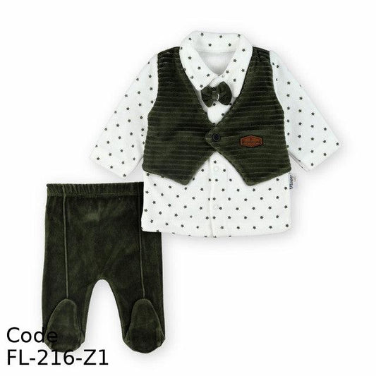 Outfit Set Fl-216-Z1 Velvet (Velour ) Set Winter For Boys Dark Green & White