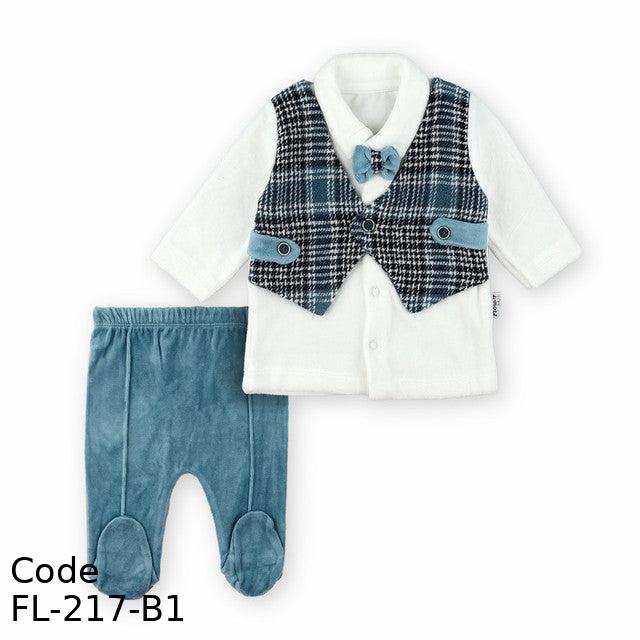 Outfit Set Fl-217-B Velvet (Velour ) Set Winter For Boys Turqoise & White