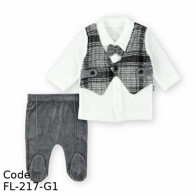 Outfit Set Fl-217-G Velvet (Velour ) Set Winter For Boys Grey & White