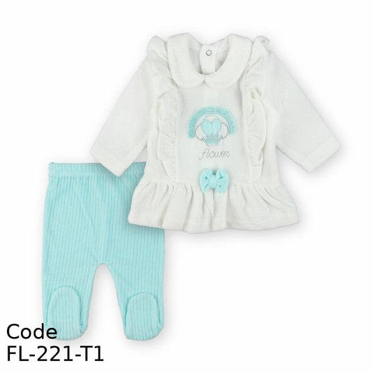 Outfit Set Fl-221-T Velvet (Velour) For Girls Turqoise & White