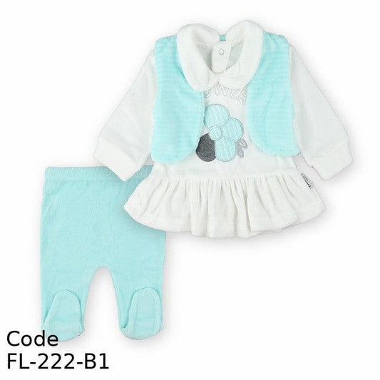 Outfit Set Fl-222-B Velvet (Velour) For Girls Turqoise & White