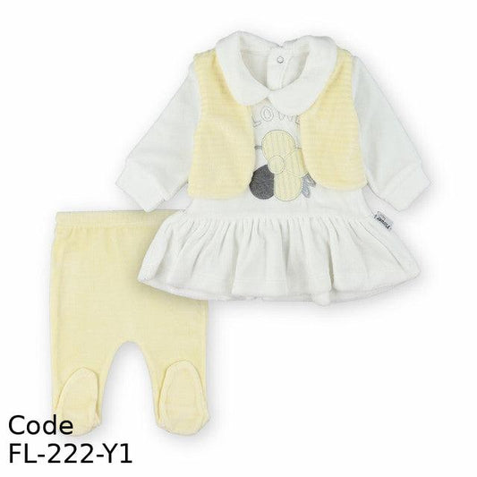 Outfit Set Fl-222-Y Velvet (Velour) For Girls Yellow & White