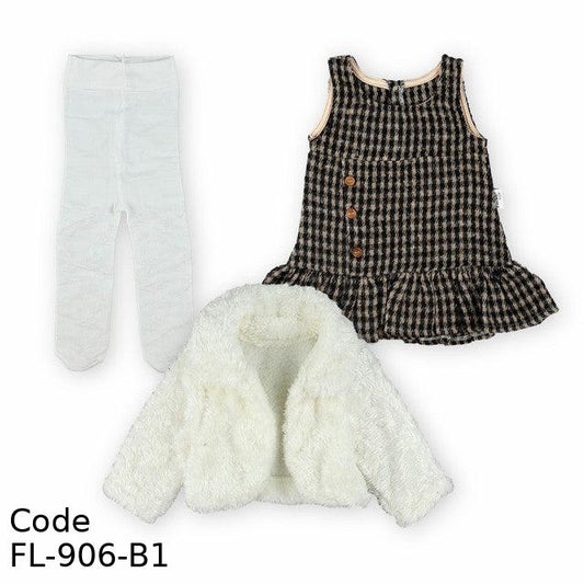 Outfit Set Fl-906-B Winter Dress, Bolero And Tight For Girls Brown