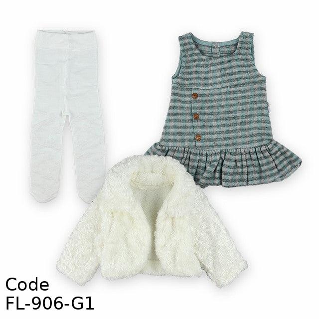 Outfit Set Fl-906-G Winter Dress, Bolero And Tight For Girls Grey