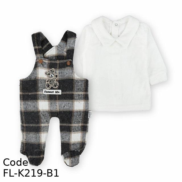 Bodysuit Fl-K219-B Winter 2 Pieces Checkered Pattern For Boys Brown