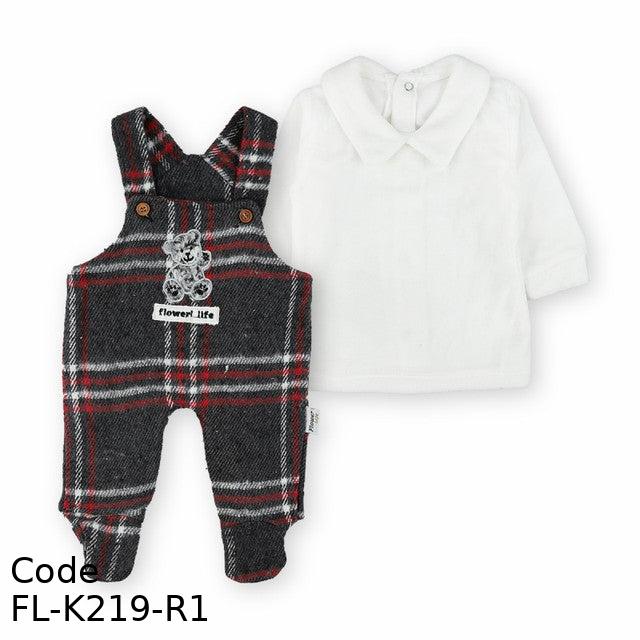 Bodysuit Fl-K219-R Winter 2 Pieces Checkered Pattern For Boys Red