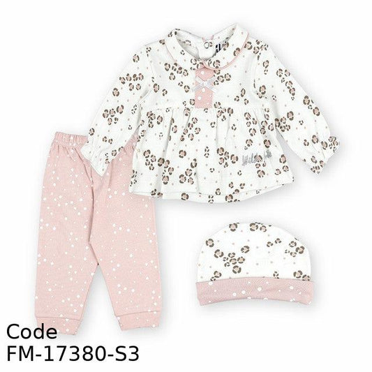 Pajama Fm-17380-S Autumn With Hat For Girls Pink & White