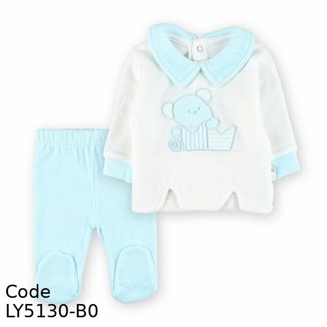 Pajama LY5130-B Velvet (Velour ) Winter Set White and Blue For Boys