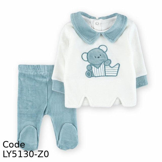 Pajama LY5130-Z Velvet (Velour ) Winter Set White and Petrol For Boys