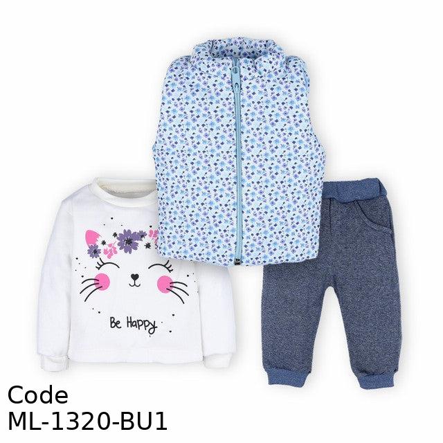 Outfit Set Ml-1320-Bu1 Jacket, Tshirt And Pant For Girls Multicolor