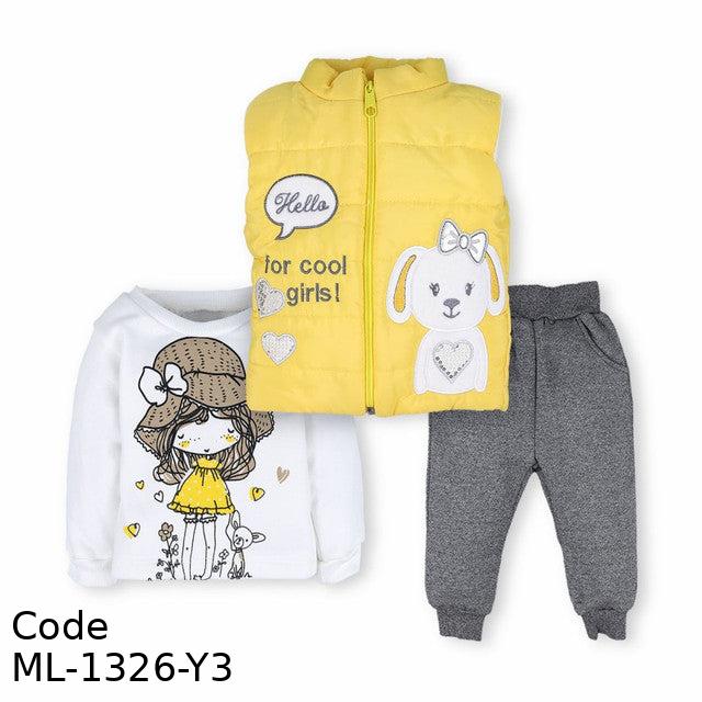 Outfit Set Ml-1326-Y3 Jacket, Tshirt And Pant For Girls Yellow