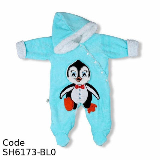 Bodysuit Sh6173-Bl Velvet (Velour ) With Hood Winter For Boys Sky Blue