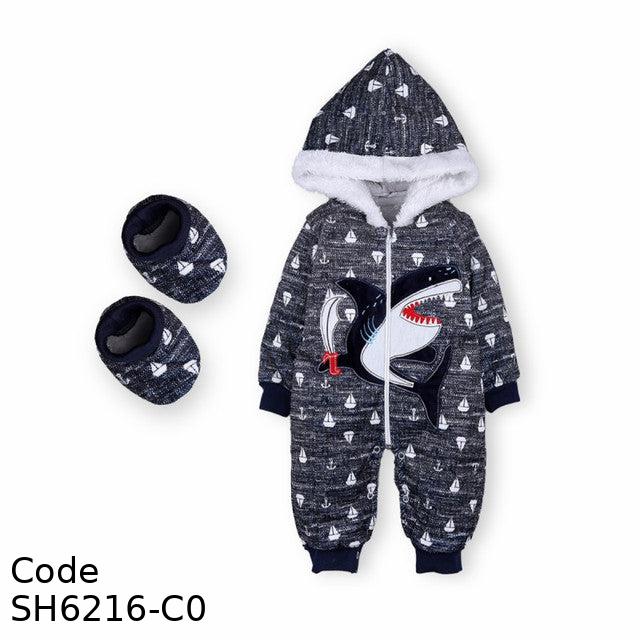 Bodysuit Sh6216-C Winter With Lined Socks For Boys Dark Blue