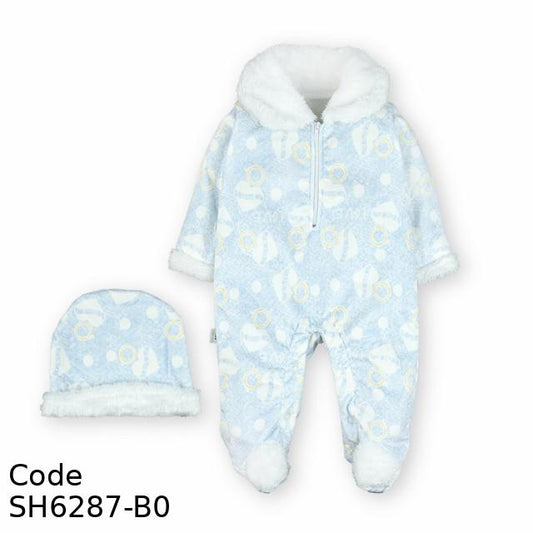 Baby Shoora SH6287-B Winter Bodysuit Romper with Cap Blue For Girls