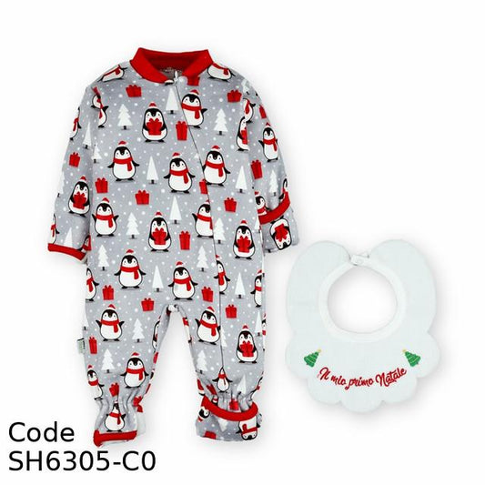 Baby Shoora SH6305-C Penguin winter Bodysuit with bib For unisex