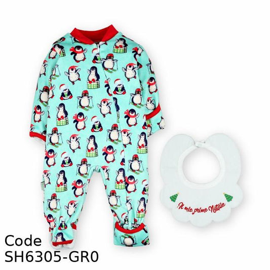 Baby Shoora SH6305-GR Penguin winter Bodysuit with bib For unisex