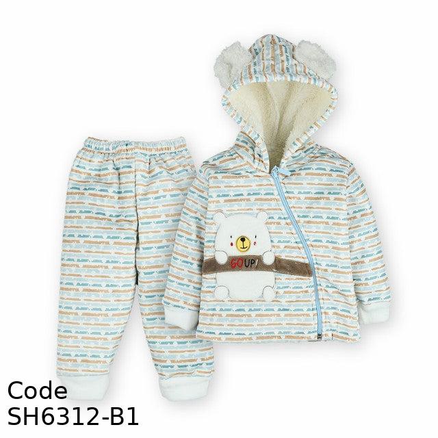 Pajama Sh6312-B With Fleece Lining Winter For Boys Blue