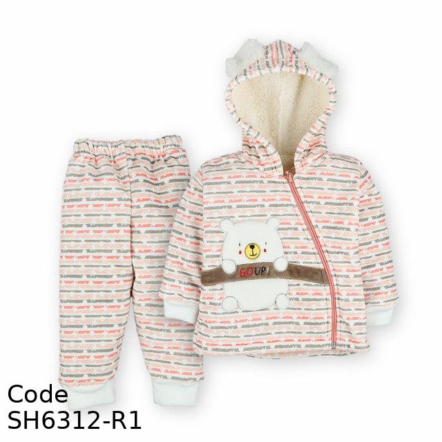 Pajama Sh6312-R Winter Fleece Lining With Hood For Girls Rose