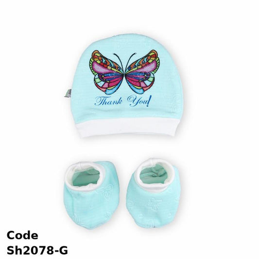 Winter Hat And Socks Set Sh2078-G High Quality Plush Light Green For Newborn Girls