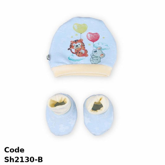 Winter Hat And Socks Set Sh2130-B High Quality Plush Blue For Newborn Boys