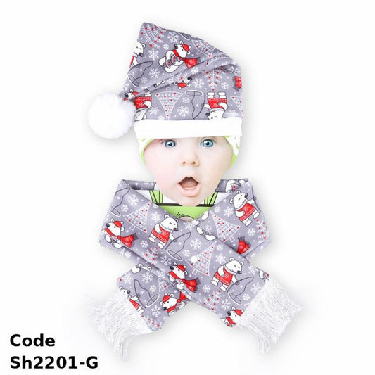 Christmas Hat And Scarf Sh2201-G High Quality Materials Gray For Boys