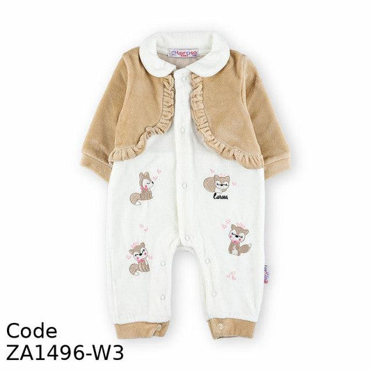 Bodysuit ZA1496-W Velvet (Velour ) Winter white and Brown For Girls