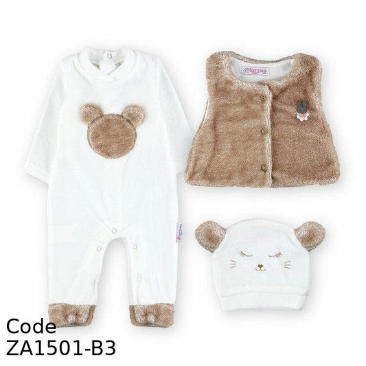 Bodysuit ZA1501-B Outfit set of 3 pieces Winter Brown and white For Girls